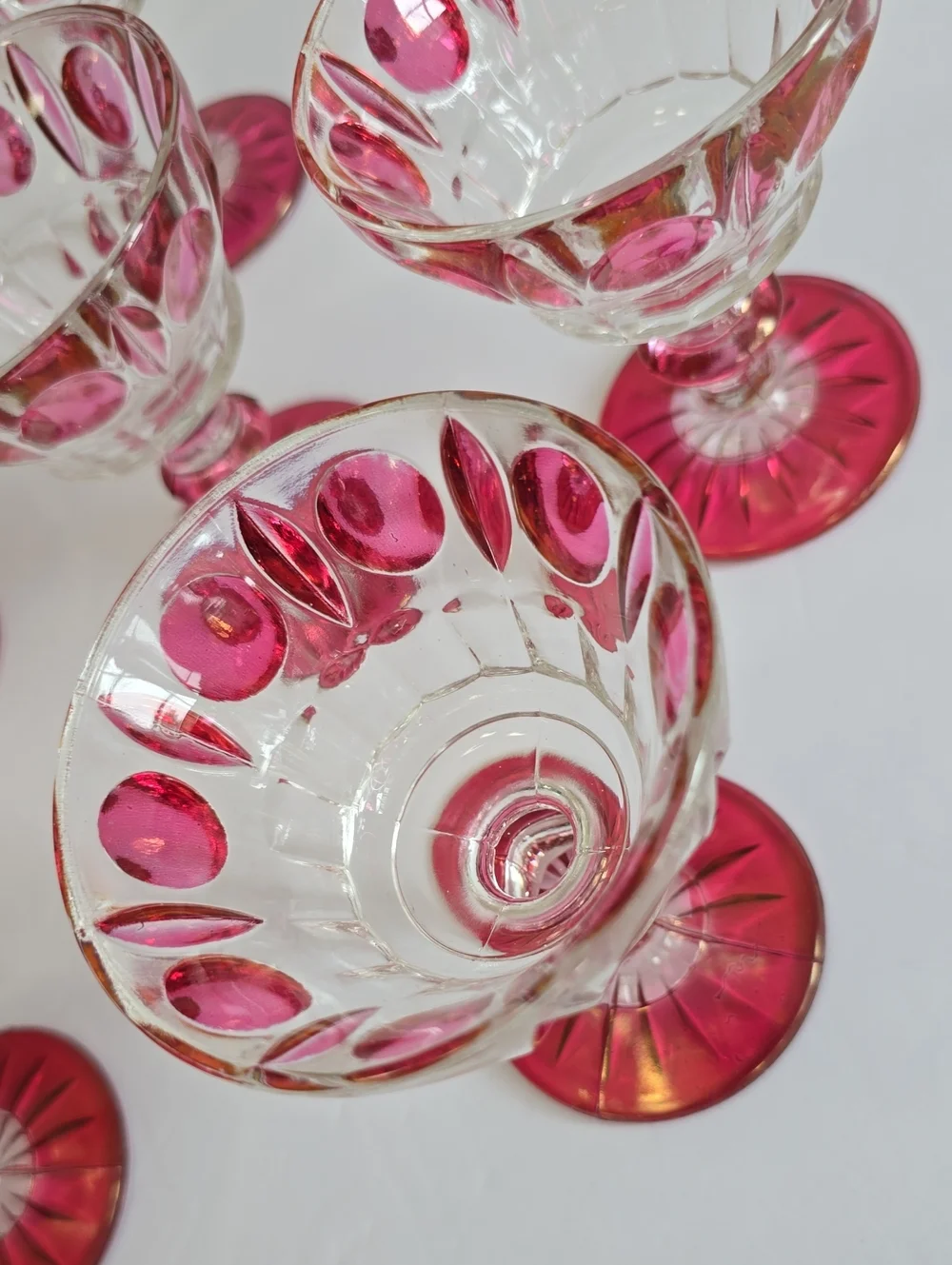 Vintage Indiana Glass Colony Set Of 6 Classique Ruby Flashed Wine Glasses 4 1/4